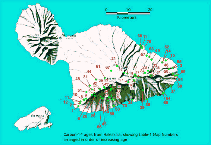 Carbon-14 sample placement map